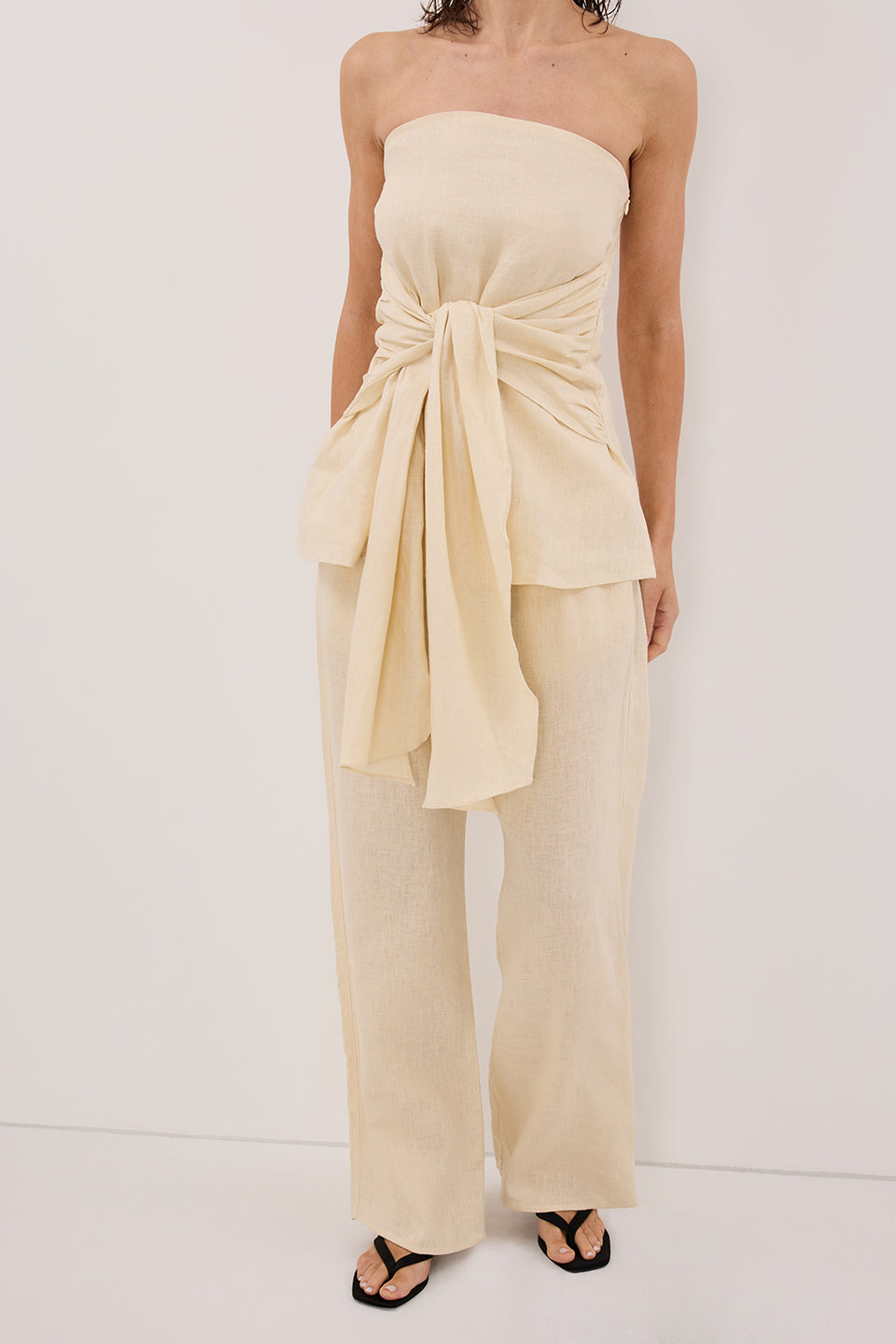 CARLA BUTTERMILK DRAWSTRING LINEN PANT