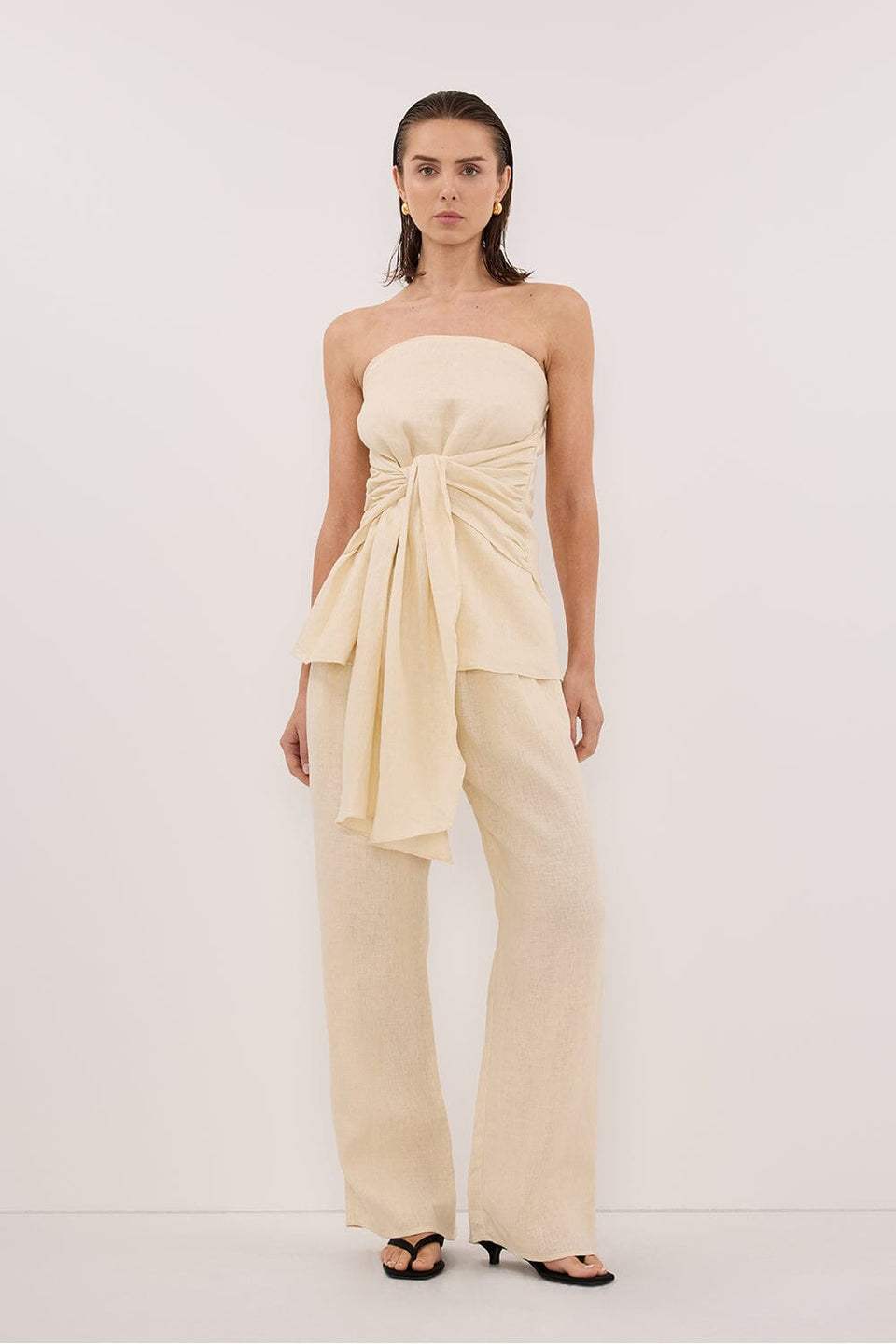 CARLA BUTTERMILK DRAWSTRING LINEN PANT