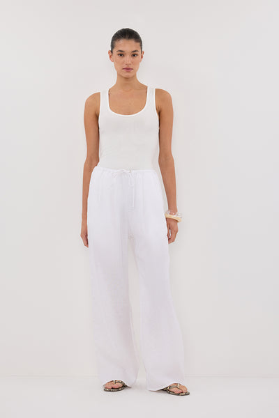 Aude wearing CARLA WHITE DRAWSTRING LINEN PANT