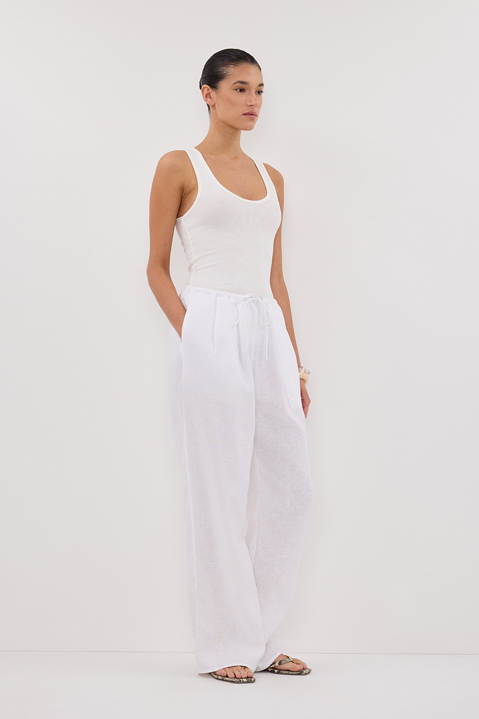 CARLA WHITE DRAWSTRING LINEN PANT