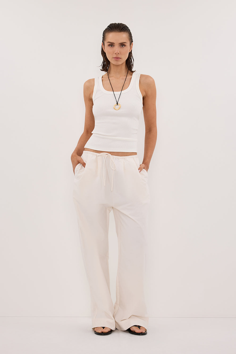 RHEA CREAM COTTON DRAWSTRING PANT