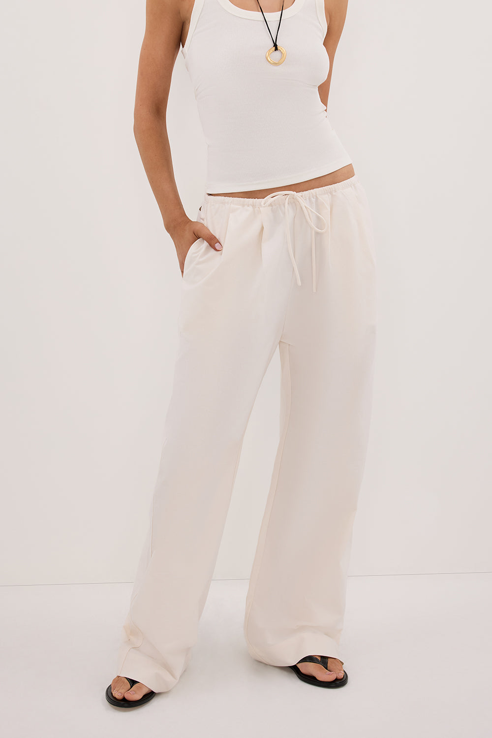 RHEA CREAM COTTON DRAWSTRING PANT