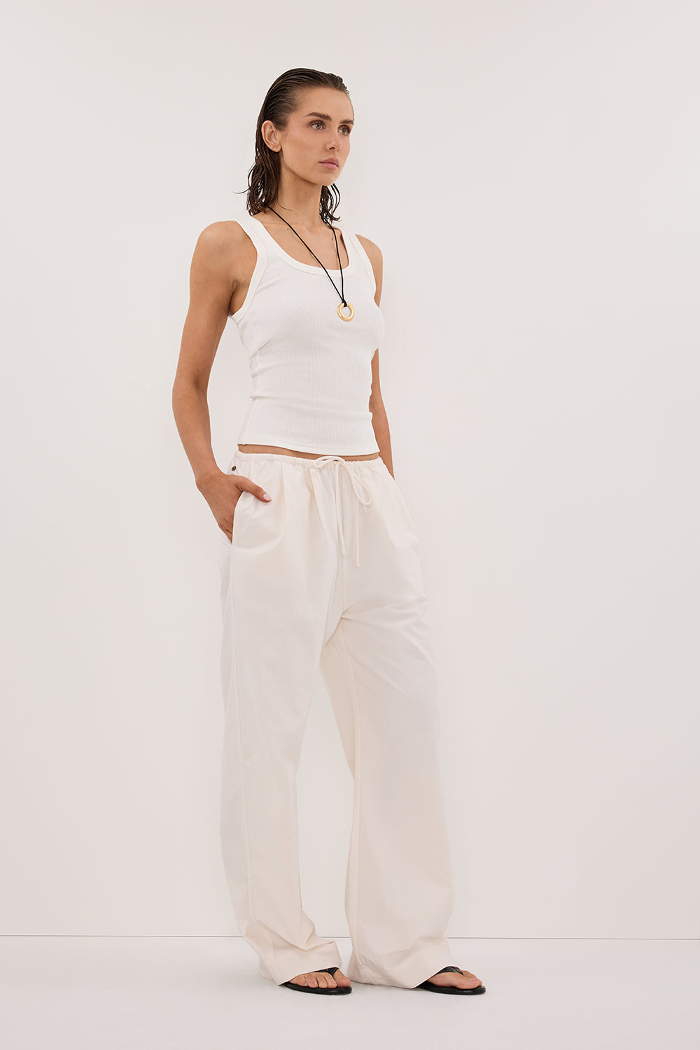 RHEA CREAM COTTON DRAWSTRING PANT