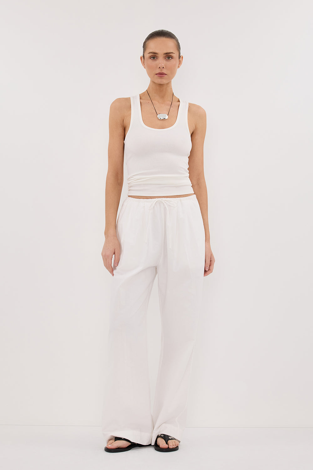 RHEA WHITE COTTON DRAWSTRING PANT