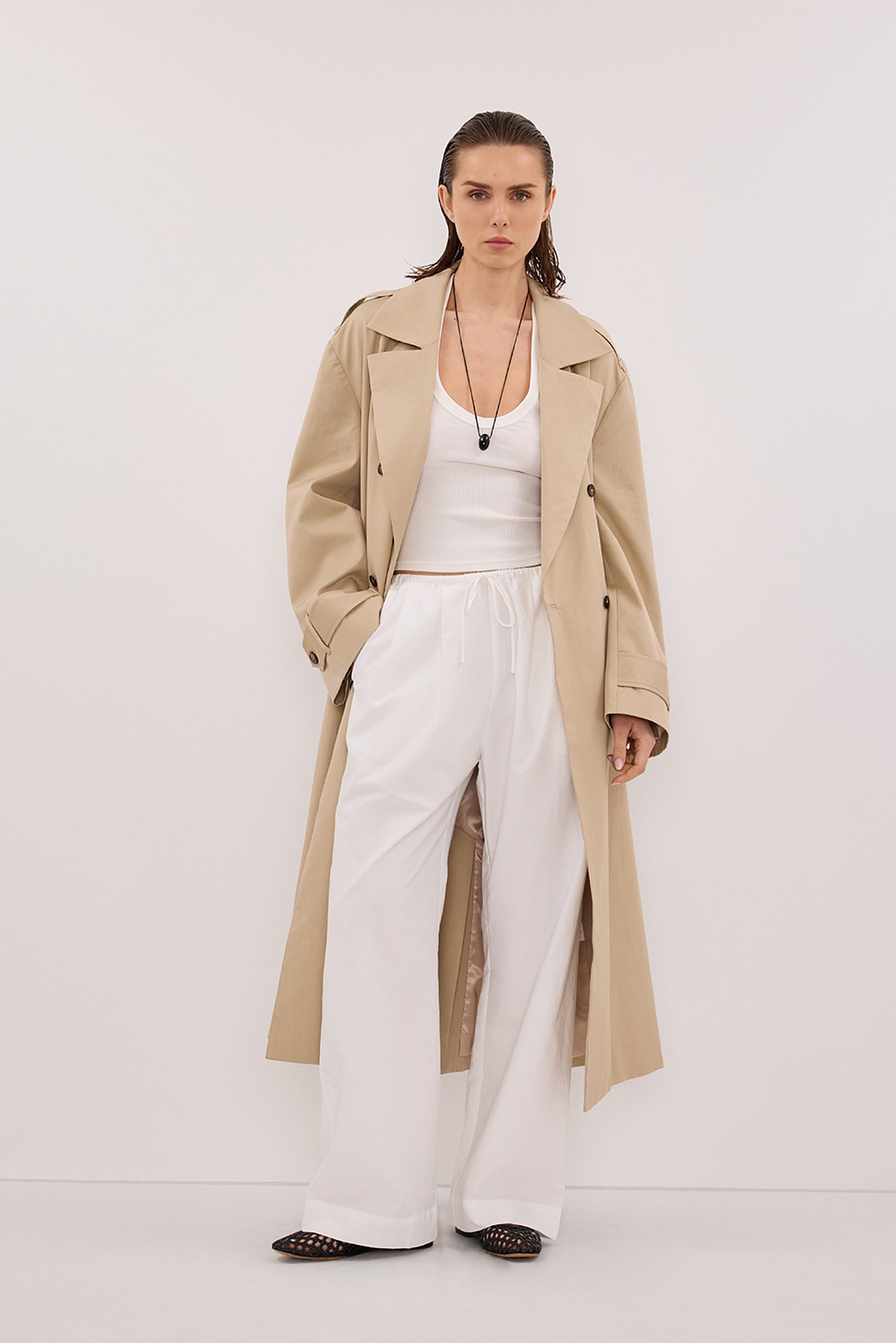 RHEA WHITE COTTON DRAWSTRING PANT