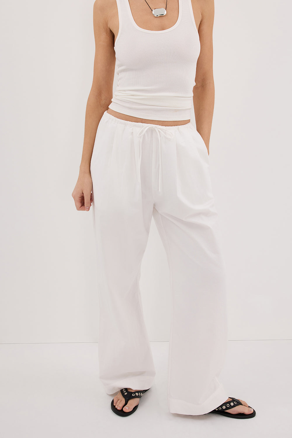 RHEA WHITE COTTON DRAWSTRING PANT