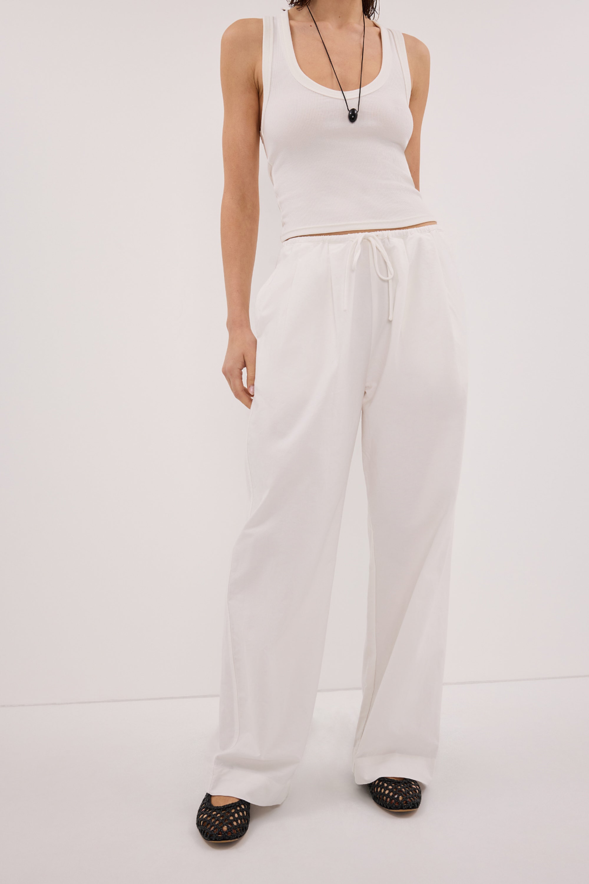 RHEA WHITE COTTON DRAWSTRING PANT