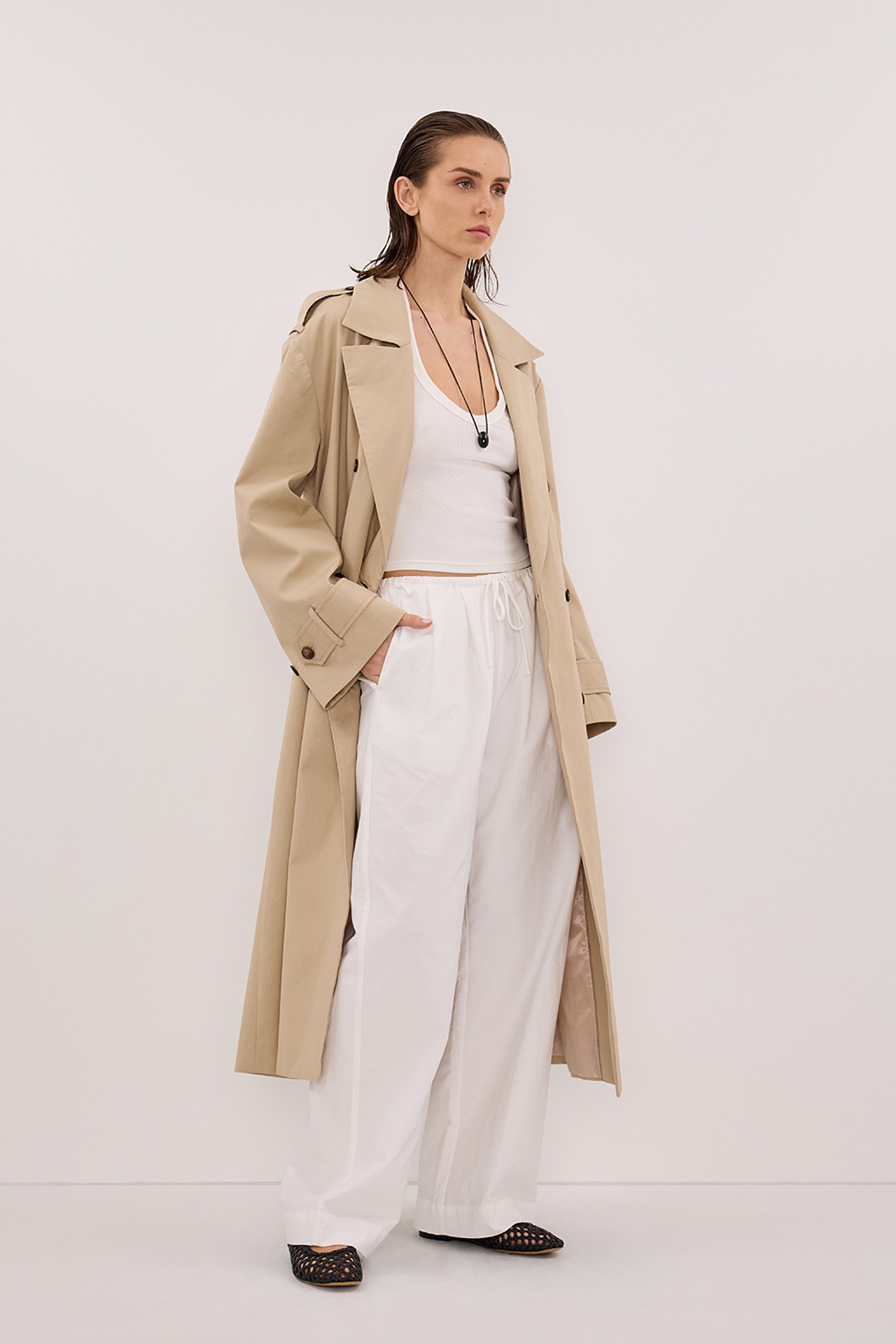 RHEA WHITE COTTON DRAWSTRING PANT