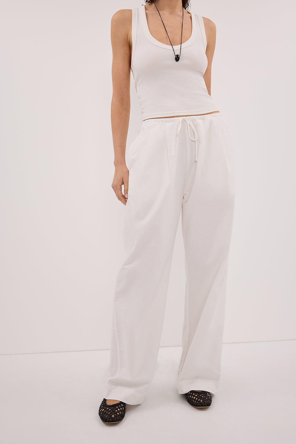 RHEA WHITE COTTON DRAWSTRING PANT