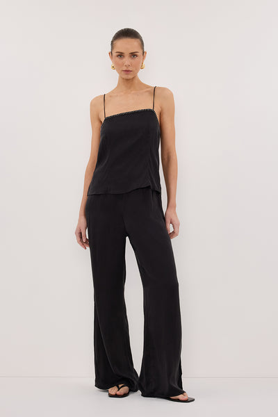 Stas wearing PIPER BLACK SILK STITCH DETAIL PANT