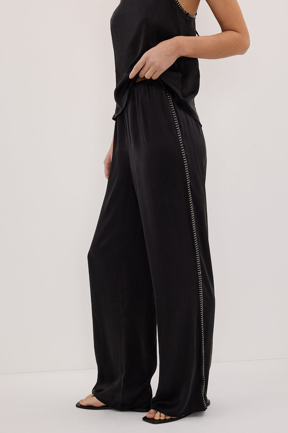 PIPER BLACK SILK STITCH DETAIL PANT
