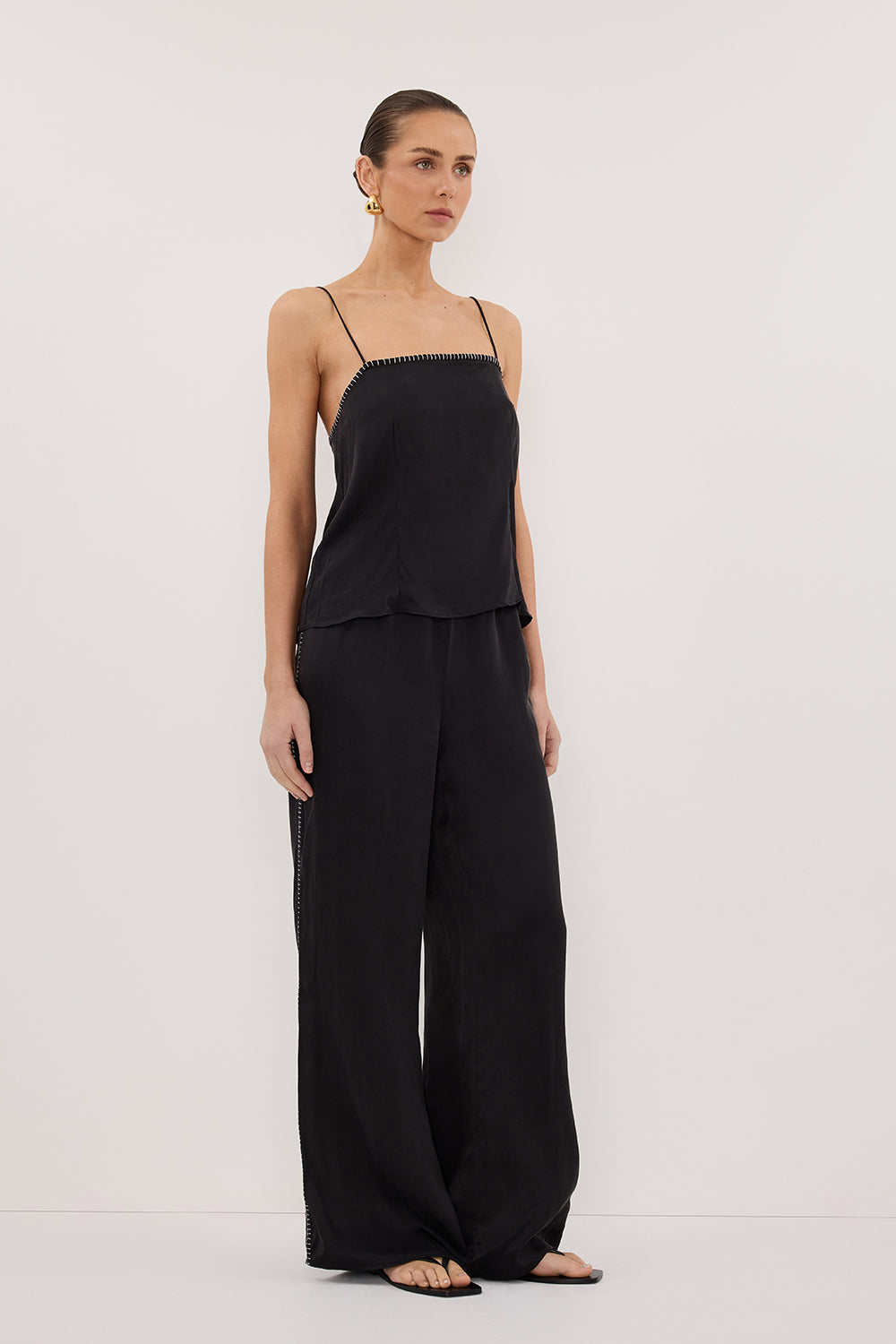 PIPER BLACK SILK STITCH DETAIL PANT