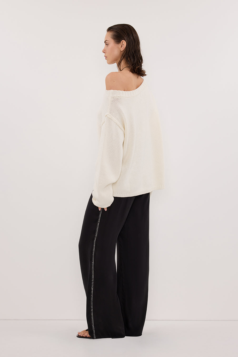 PIPER BLACK SILK STITCH DETAIL PANT