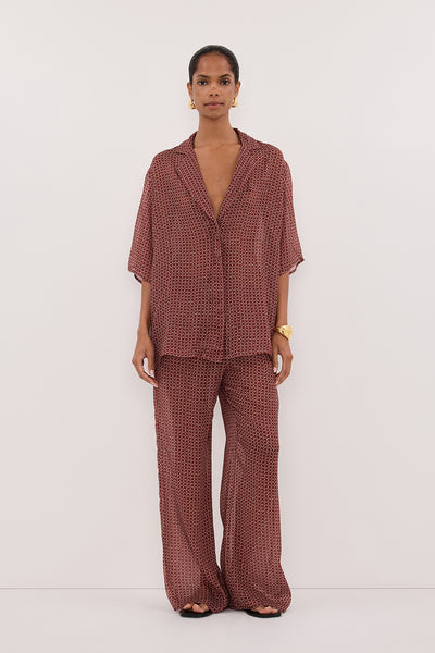 Kristen wearing TIA SAHARA MICRO CHECK PANT