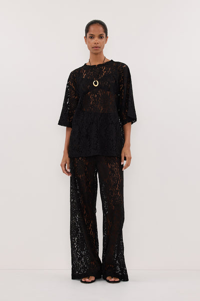 Carol wearing WILMA BLACK LACE PANT