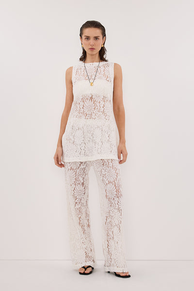 Stas wearing WILMA WHITE LACE PANT