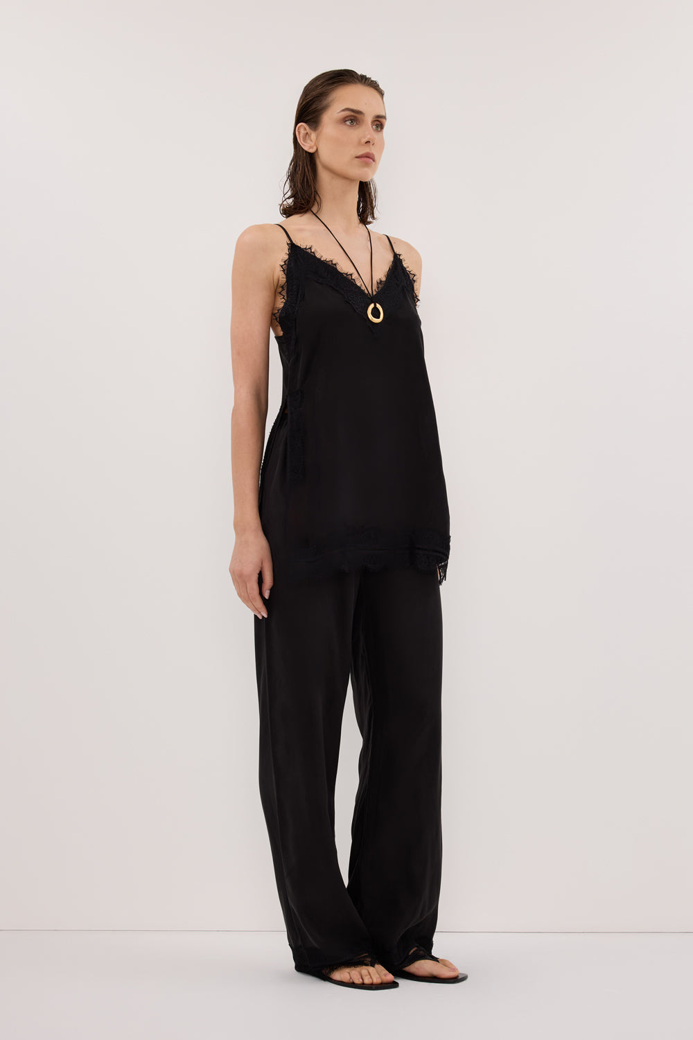 ANDREA BLACK CUPRO LACE PANT – DISSH
