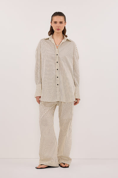 Stas wearing SABLE CREAM SILK BLEND PANT