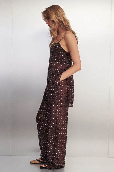 Yulia wearing VANESSA BITTER CHOC SPOT PANT
