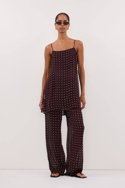 Kristen wearing VANESSA BITTER CHOC SPOT PANT