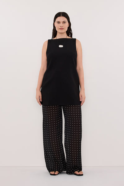 Stas wearing VANESSA BLACK SPOT PANT