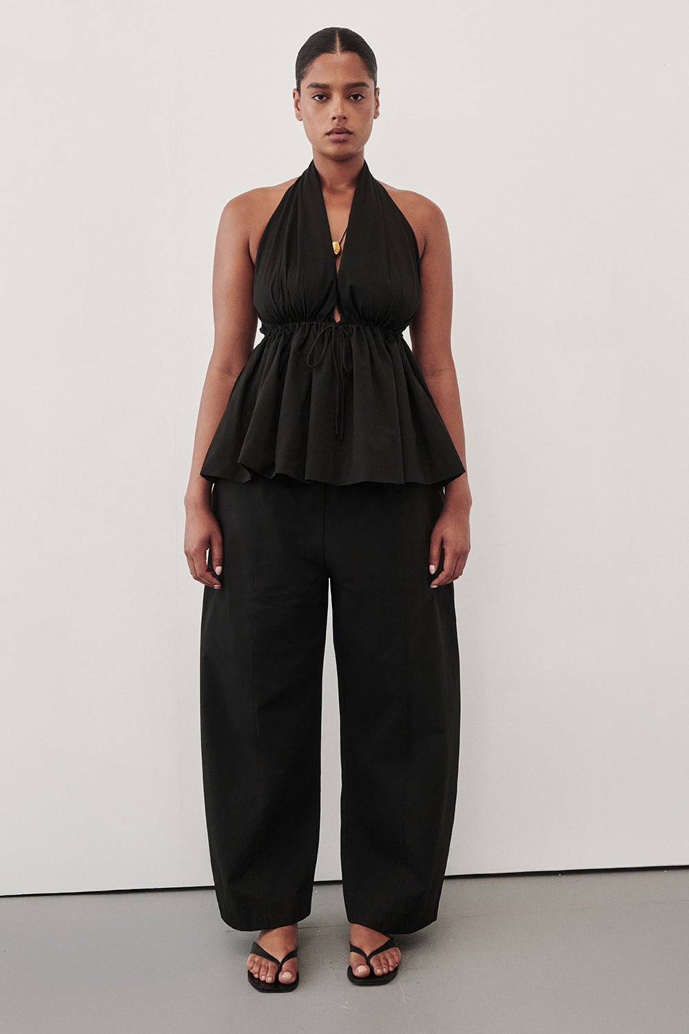 SCOUT BLACK COTTON BARREL LEG PANT