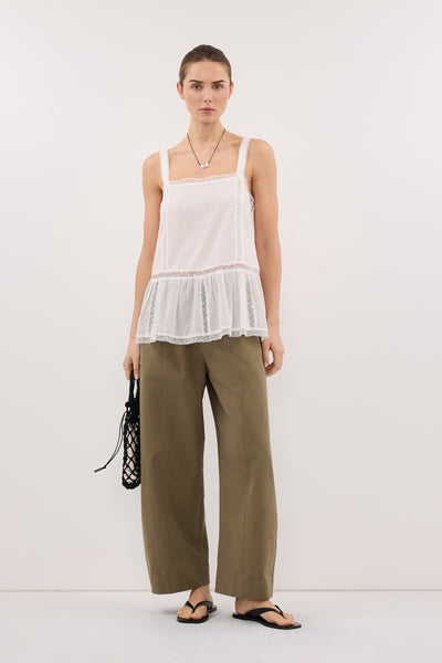 Stas wearing SCOUT KHAKI COTTON BARREL LEG PANT