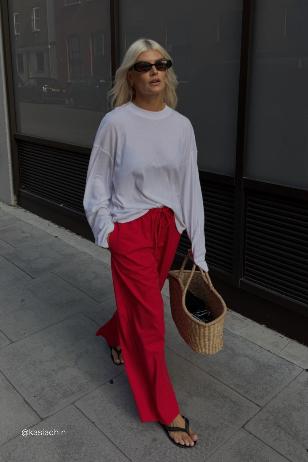 Scout Cotton Barrel Leg Pants in Red By DISSH