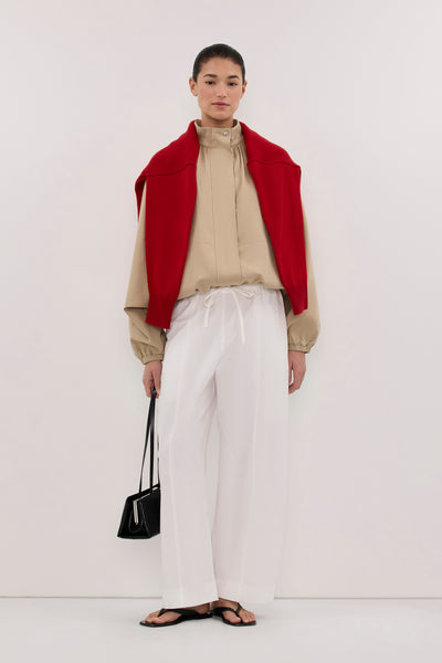 Aude wearing SCOUT WHITE COTTON BARREL LEG PANT