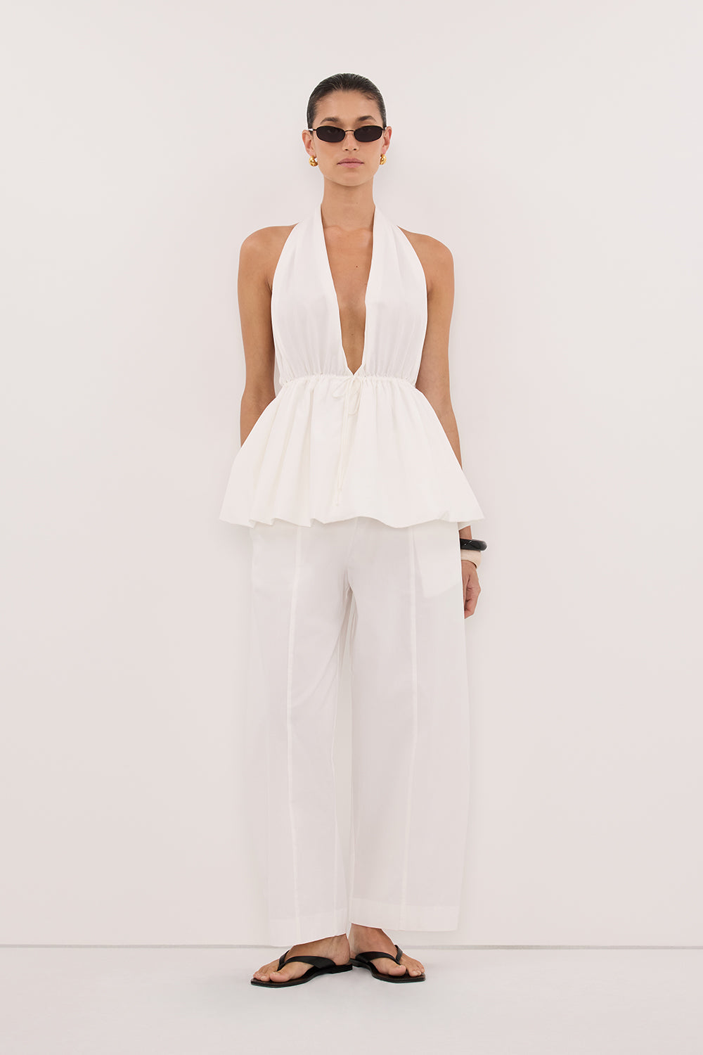 SCOUT WHITE COTTON BARREL LEG PANT