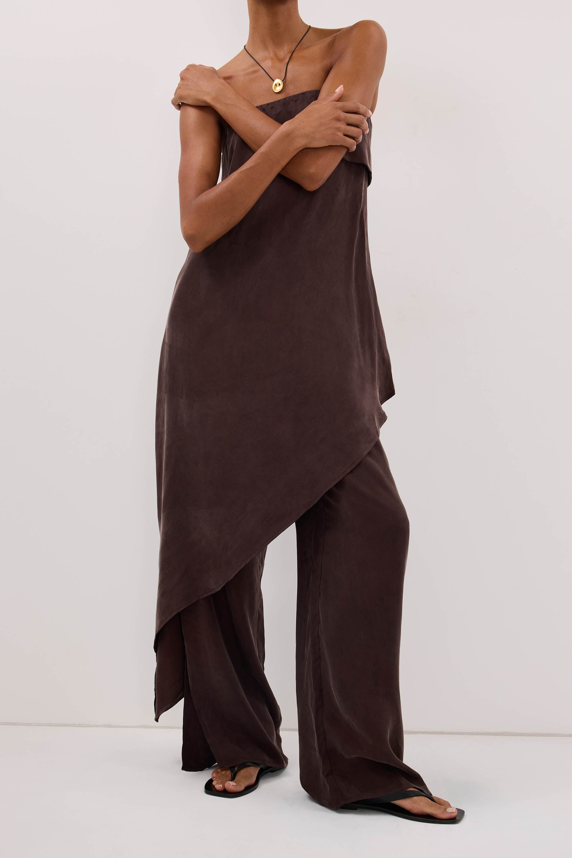 XENA PLUM CHOC CUPRO SIDE SPLIT PANT – DISSH