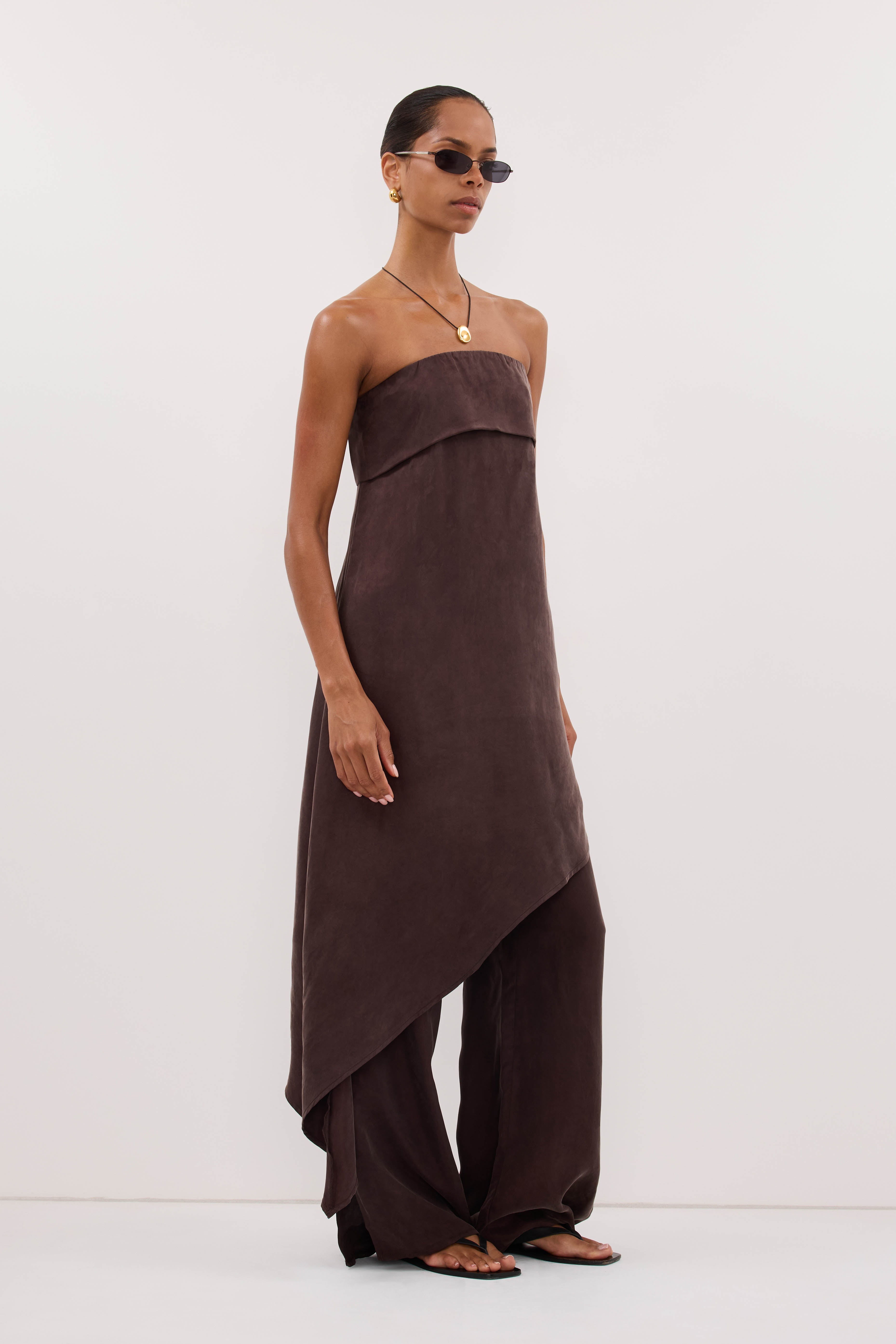 XENA PLUM CHOC CUPRO SIDE SPLIT PANT – DISSH