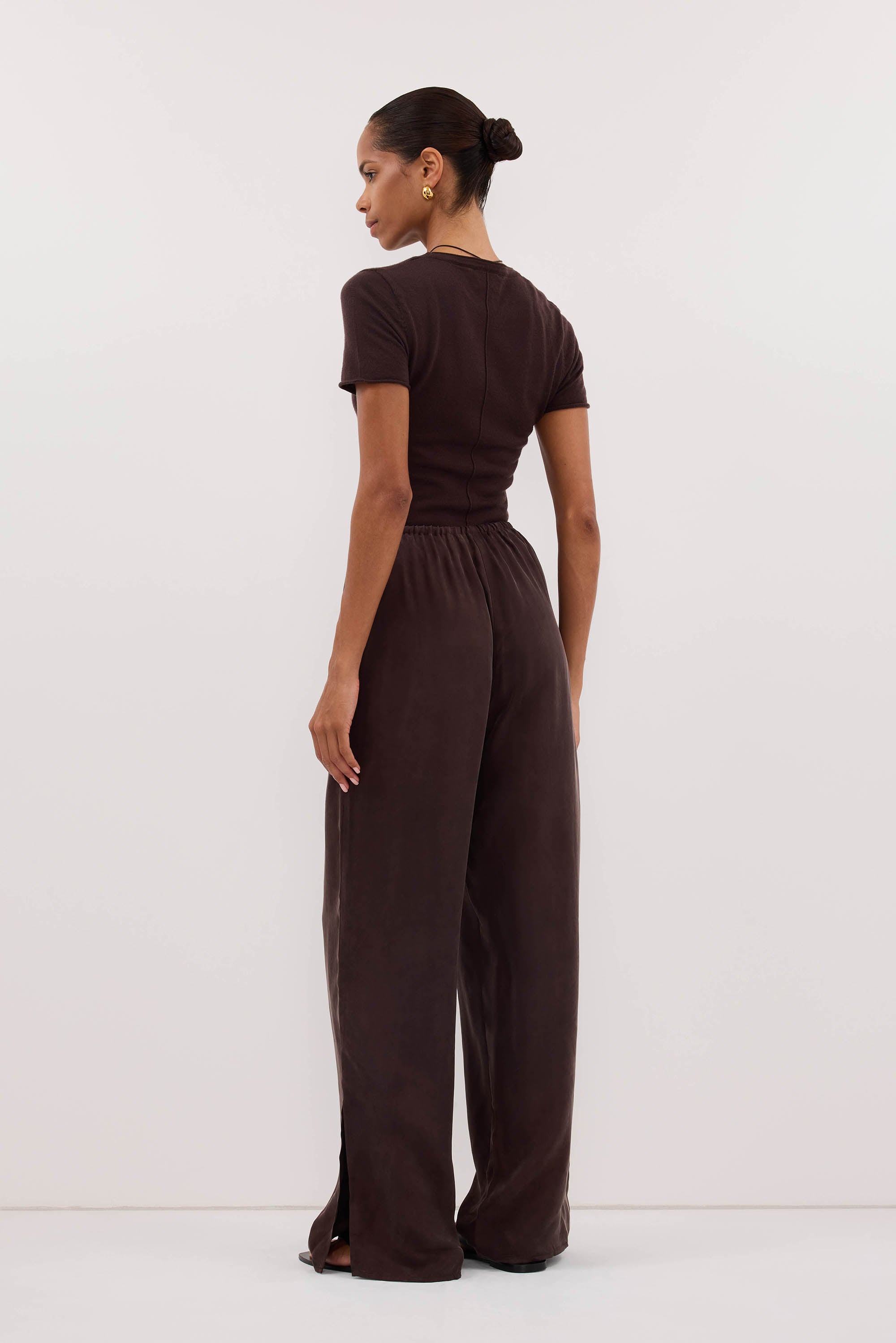 XENA PLUM CHOC CUPRO SIDE SPLIT PANT – DISSH