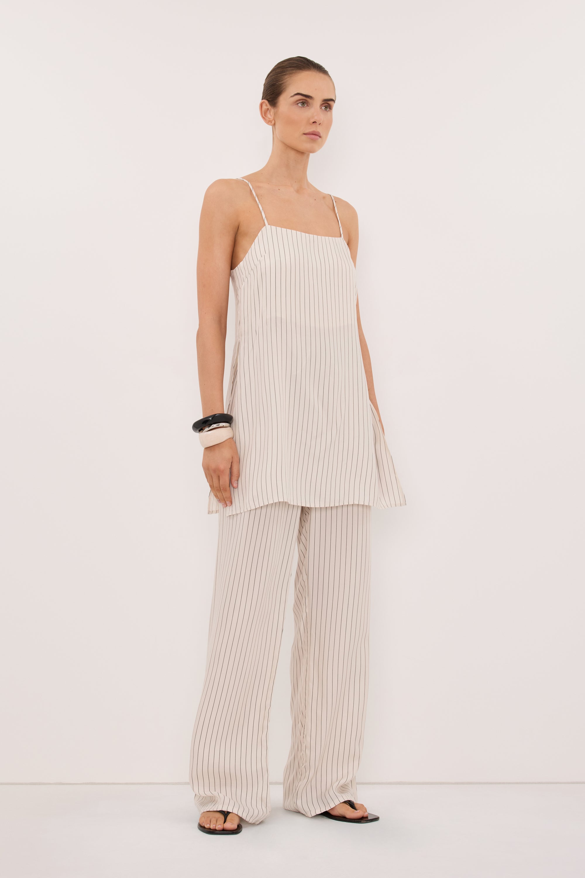 AMARA CREAM STRIPE CUPRO PANT