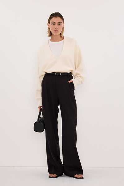 Joanna wearing HARLEY BLACK STRAIGHT LEG PANT