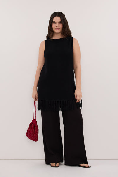 Jasmine wearing HARLEY BLACK STRAIGHT LEG PANT