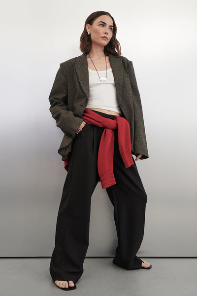 Bambi wearing CYRUS BLACK TAILORED PANT