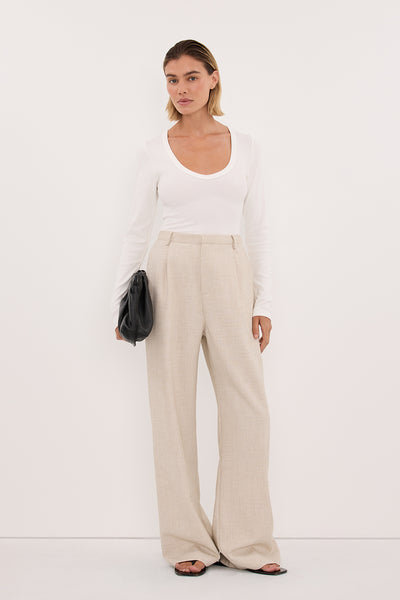 Joanna wearing CYRUS NATURAL TAILORED PANT