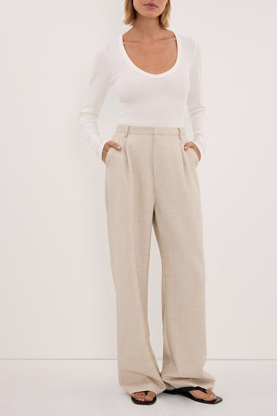 Amanda wearing CYRUS NATURAL TAILORED PANT