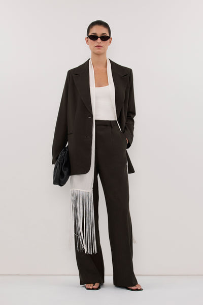 Aude wearing NOA BLACK OLIVE TAILORED PANT