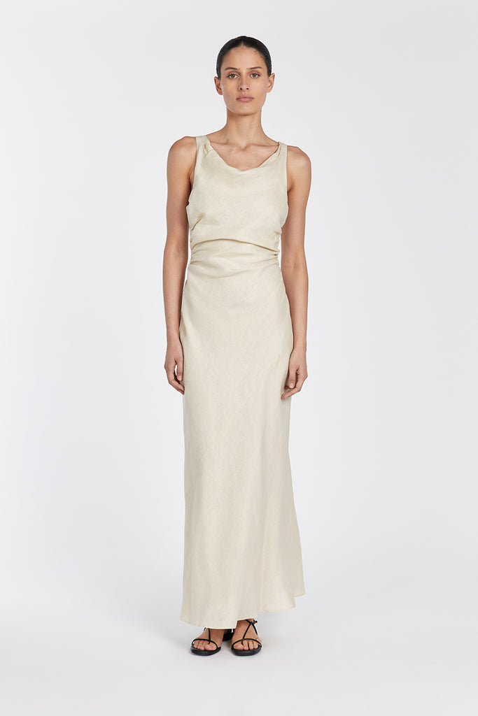 CARLA PUTTY LINEN COWL MAXI DRESS | Dissh