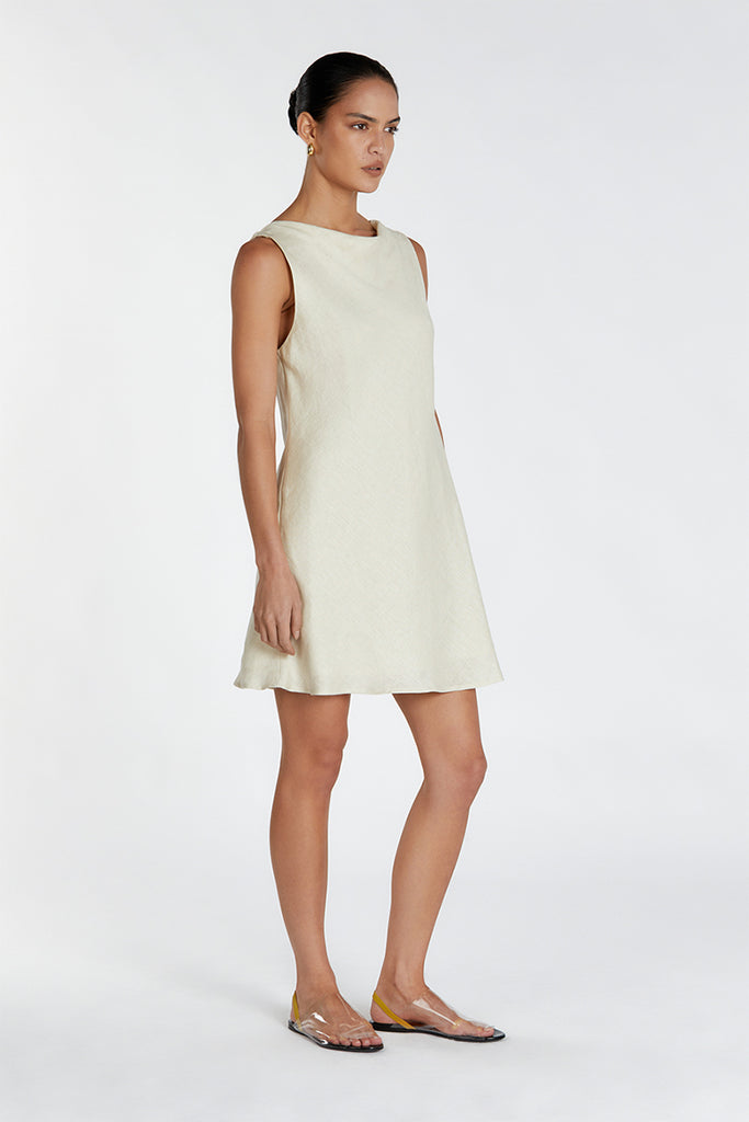 HARMONY PUTTY COWL LINEN MINI DRESS | Dissh