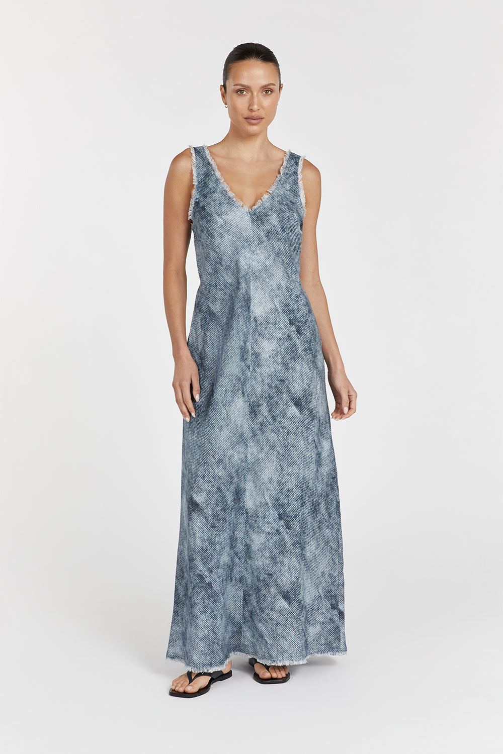 LEON LINEN V NECK SLIP MIDI DRESS