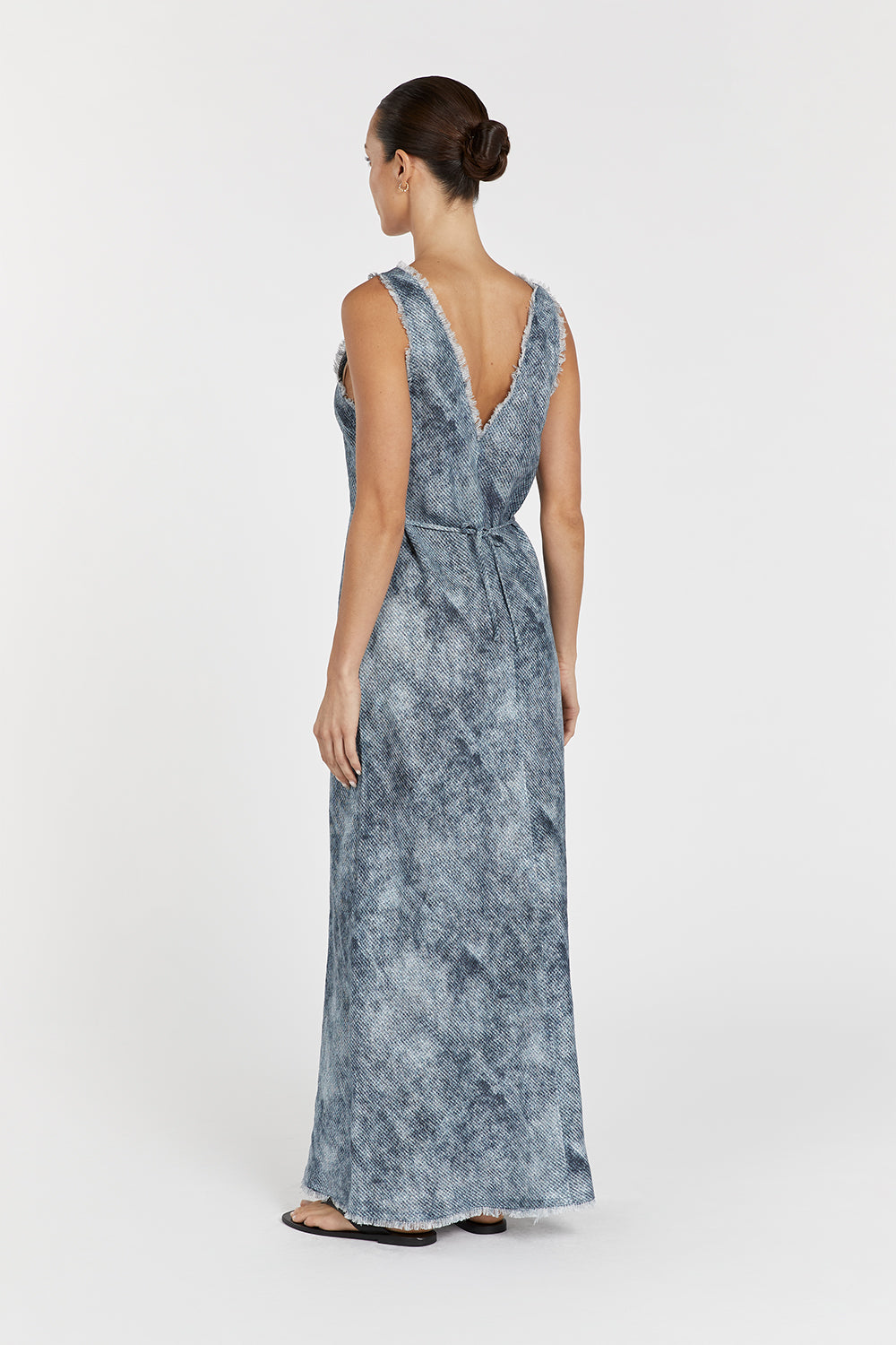 LEON LINEN V NECK SLIP MIDI DRESS