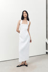 LEO WHITE HALTER LINEN MIDI DRESS