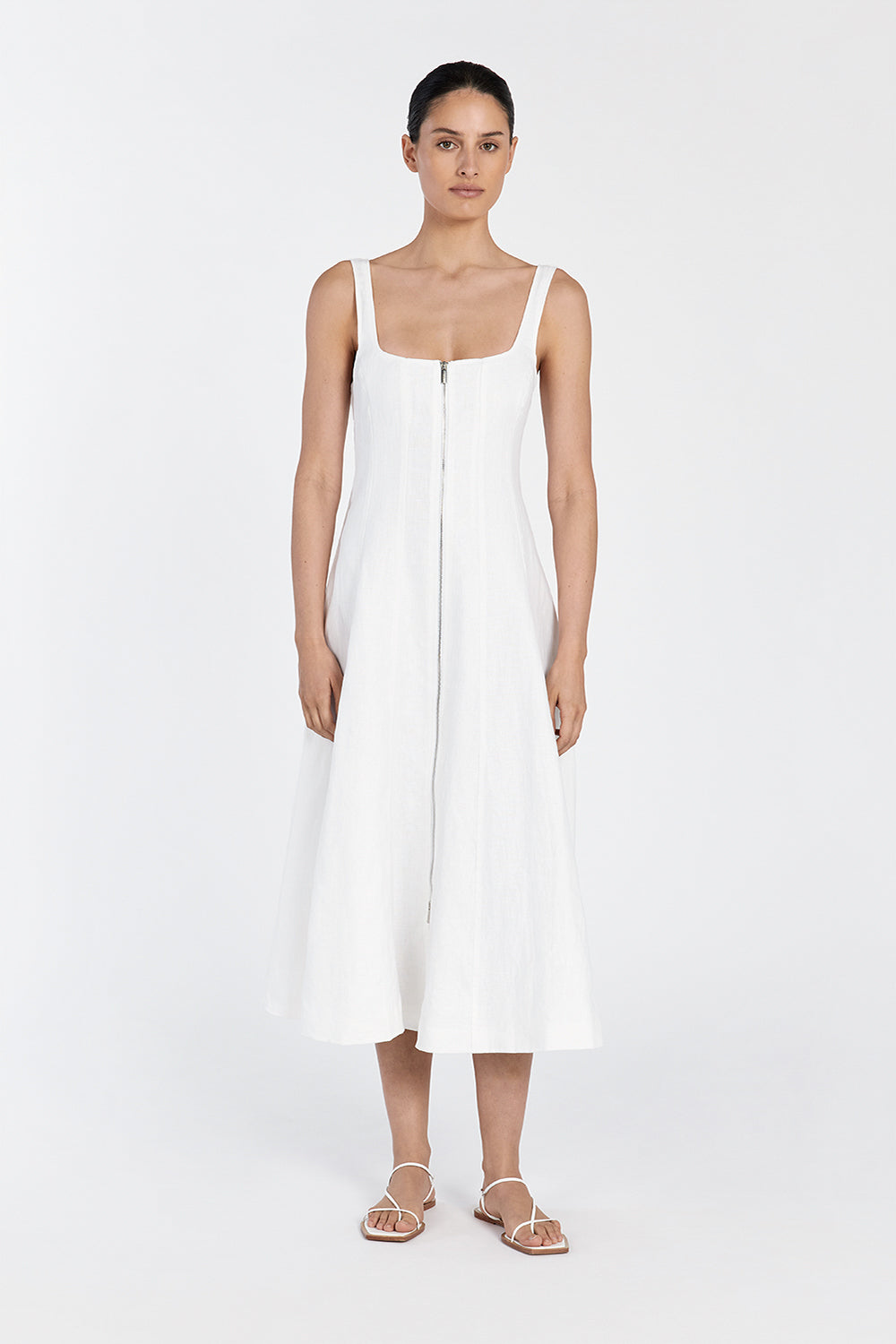 HARRIET WHITE LINEN MIDI DRESS – DISSH
