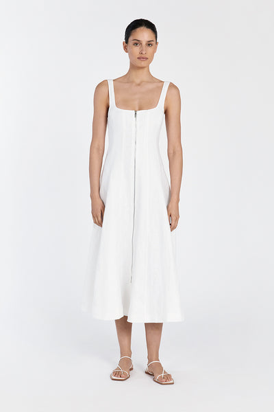 HARRIET WHITE LINEN MIDI DRESS – DISSH