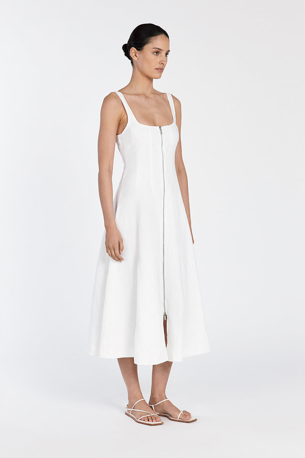 HARRIET WHITE LINEN MIDI DRESS