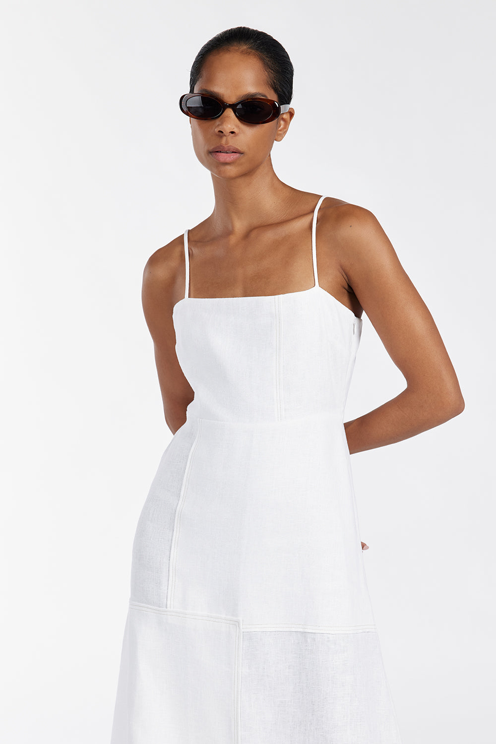 CATIE WHITE PATCHWORK MIDI DRESS