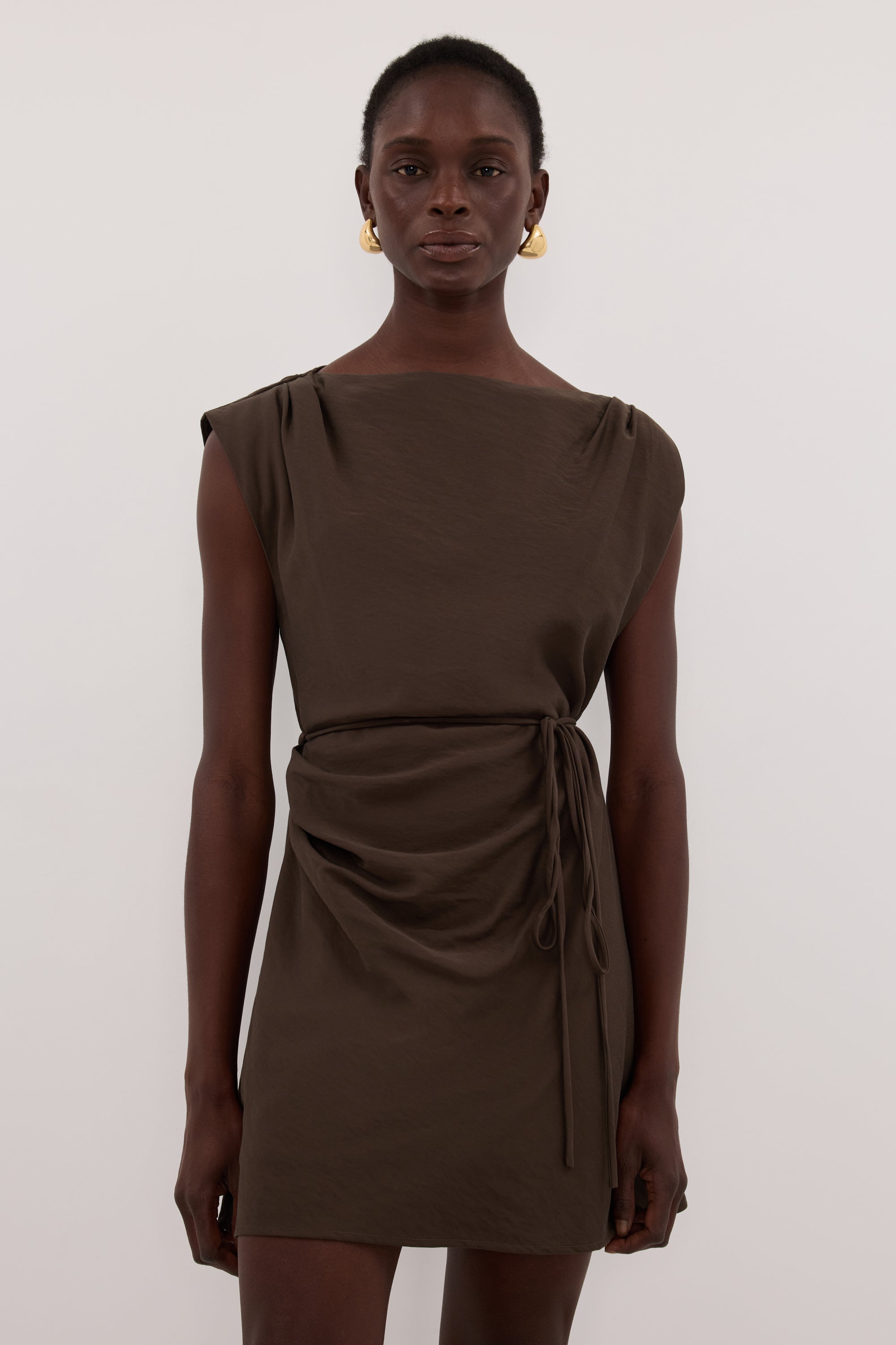 MARMO CHOCOLATE DRAPED MINI DRESS